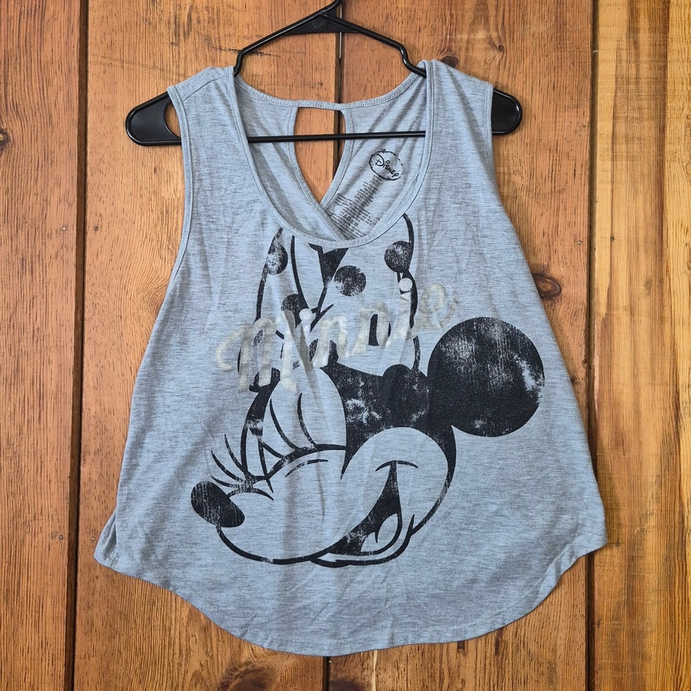 Disney Minnie Mouse Tank Top Gray Open Back Criss Cross Sleeveless XL
